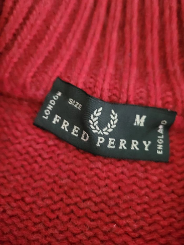 Pull en laine quart zip Fred Perry rouge logo brodé - M - photo numéro 6