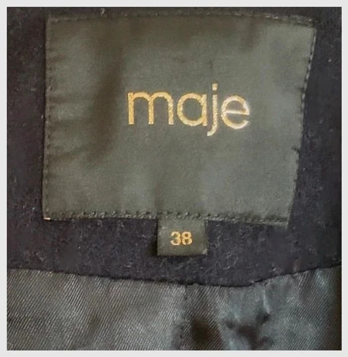 Manteau caban bleu marine laine et détails cuir - Maje - taille 38 - photo numéro 9