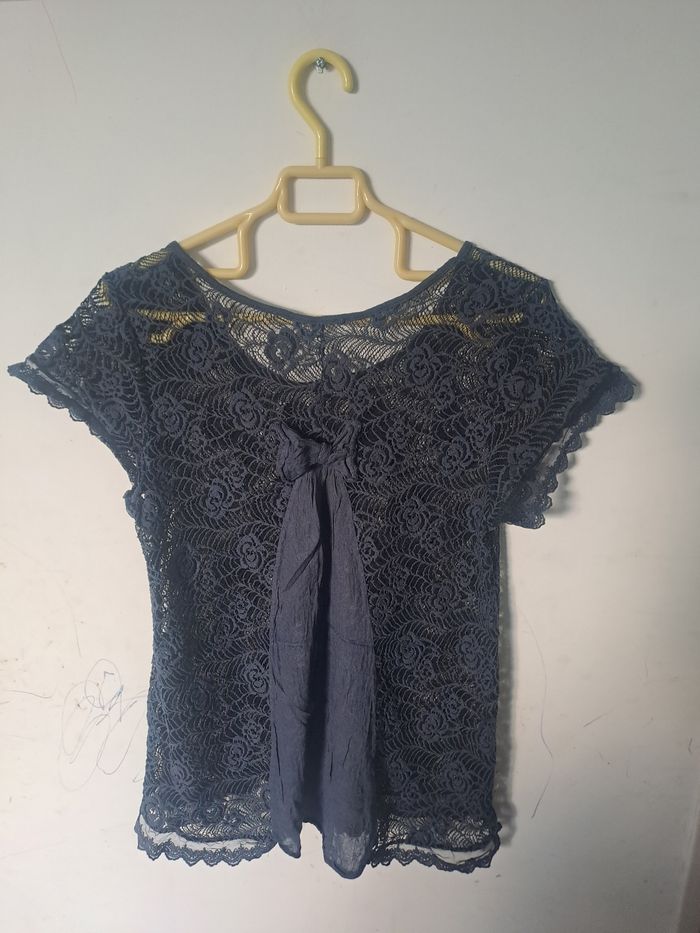 Blouse Transparente broderie dentelle bleu - photo numéro 10
