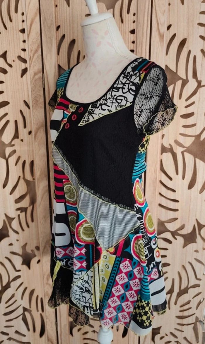 Robe mini imprimée et dentelle Taille 2 - photo numéro 2