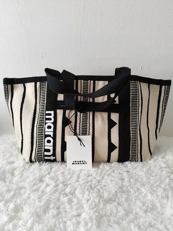 Sac cabas Isabel Marant en toile beige et noir