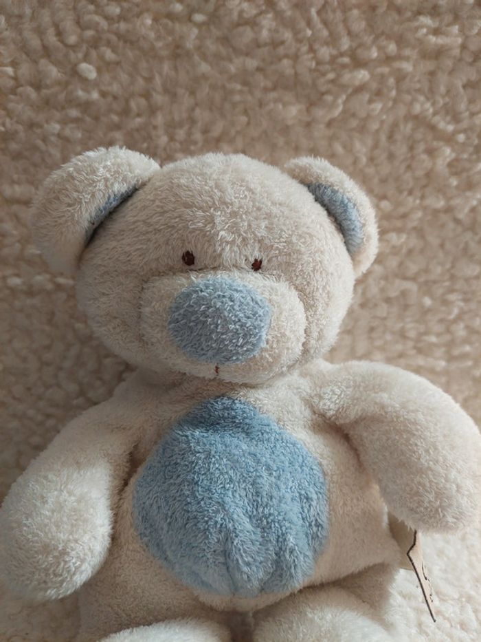 Nicotoy - doudou peluche ours blanc et bleu - photo numéro 2