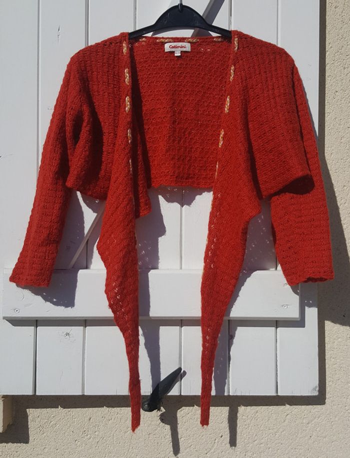 Gilet cache-cœur maille légère orange Catimini taille 8 ans - photo numéro 3