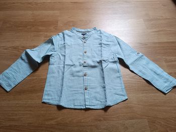 Chemise lin rayée verte et blanche Kiabi 6 ans