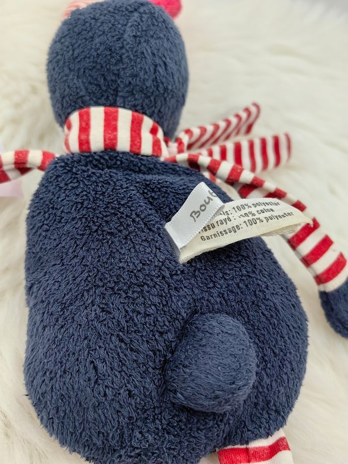 Doudou lapin Bout'chou Bleu marine, rouge et blanc. - photo numéro 4