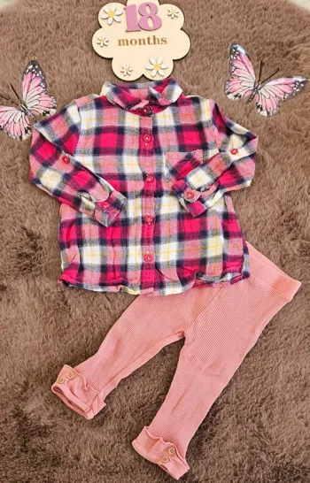 Ensemble Chemise à carreaux et legging 18 mois fille