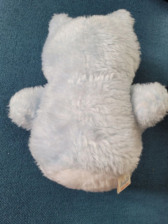 RARE Peluche hibou chouette 22cm Boulgom Made in France doudou collection bleu blanc - photo numéro 5