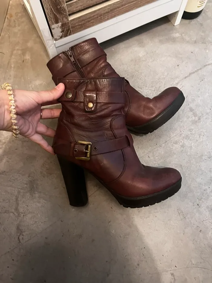 Bottines bordeaux cuir - photo numéro 2