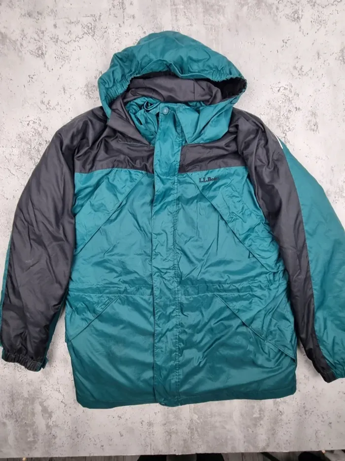 Doudoune à capuche L.L. Bean verte et noire – Taille XL (mesures en photos)