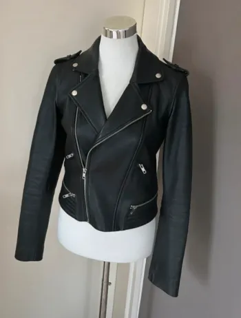 Maje veste perfecto en cuir agneau noir basalt femme, taille 38