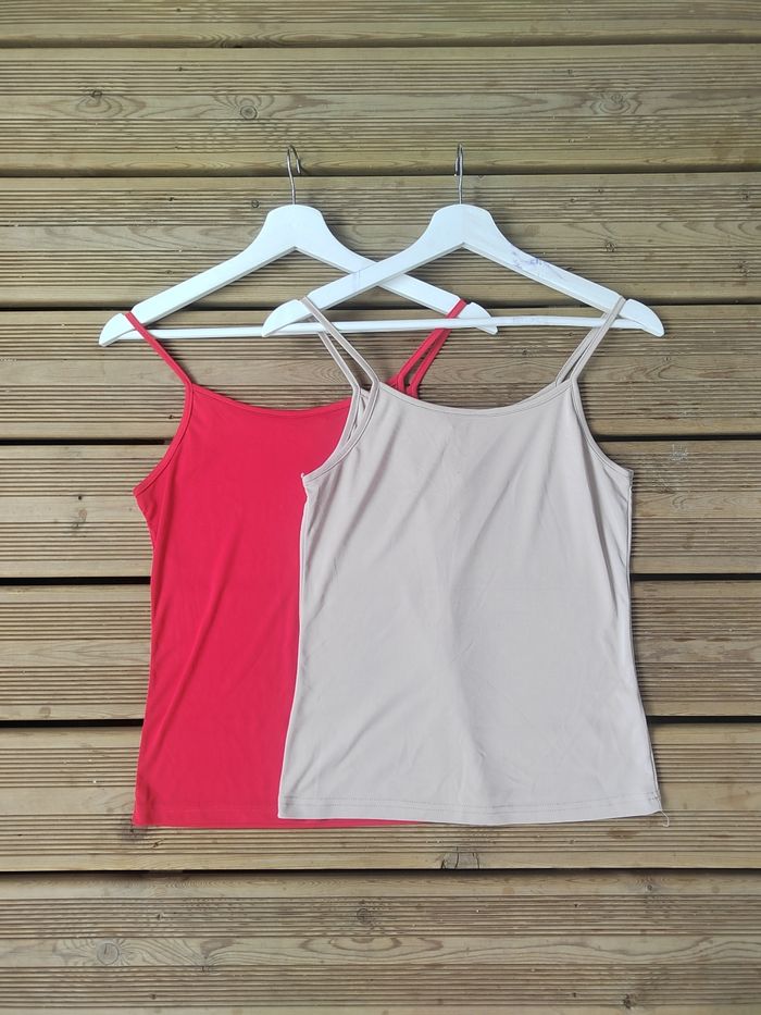Lot de 2 Débardeurs Fins – Beige & Rouge – Taille M – Très Bon État – BaBasic - photo numéro 2