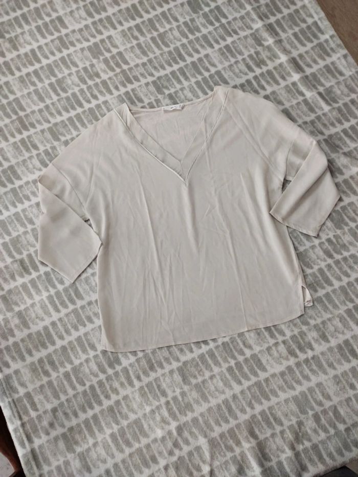Blouse tee-shirt manches 3/4 beige crème oversize Mango taille XS 34 - photo numéro 2