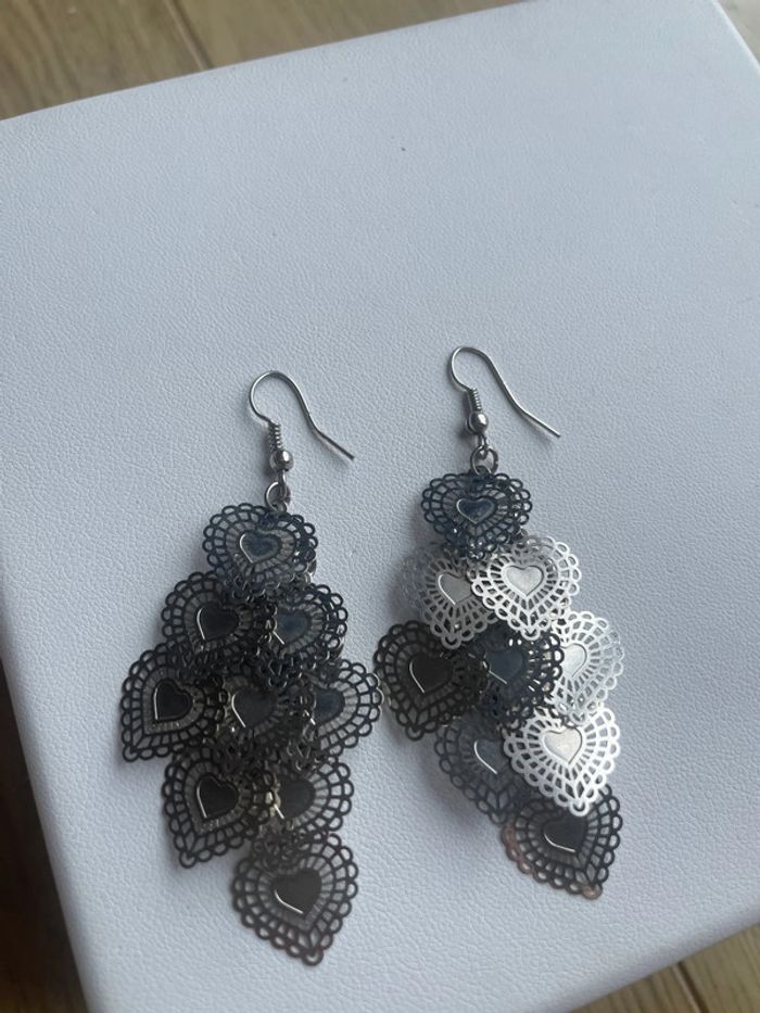 Boucles d’oreilles cœurs acier inoxydable - photo numéro 2