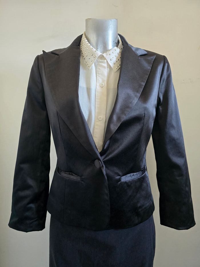 📌 Veste /Blazer Noire Satinée – Fashion Elle - photo numéro 2