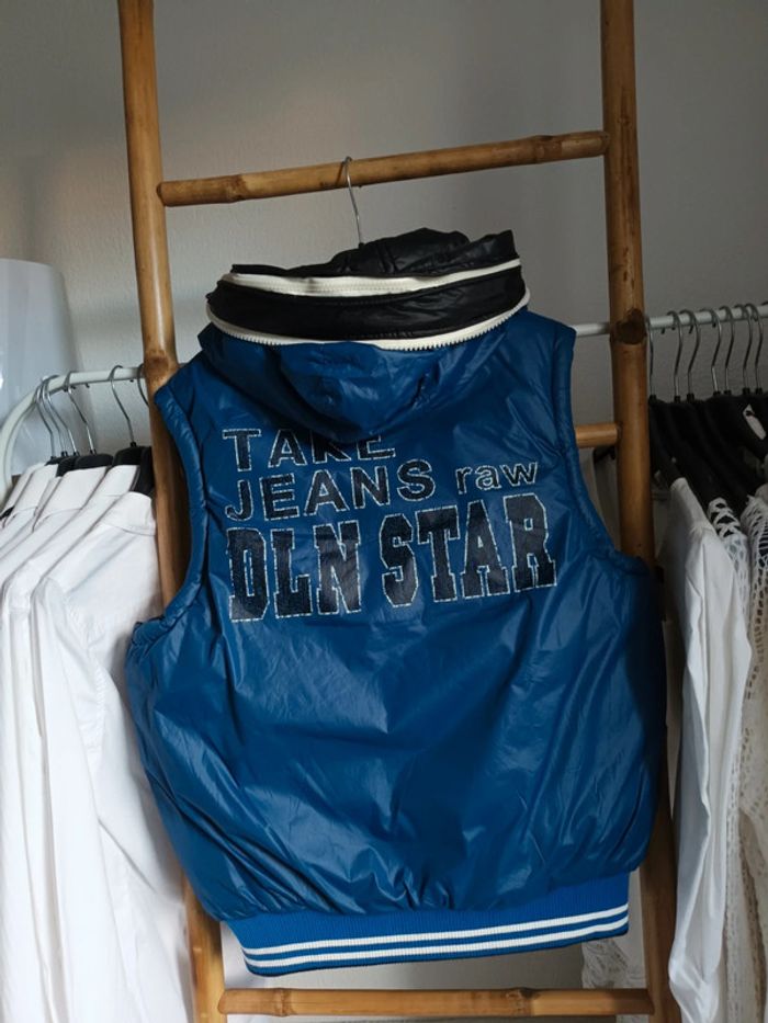 Veste doudoune sans manches réversible à capuche bleu / noir DLN Star taille S - photo numéro 5