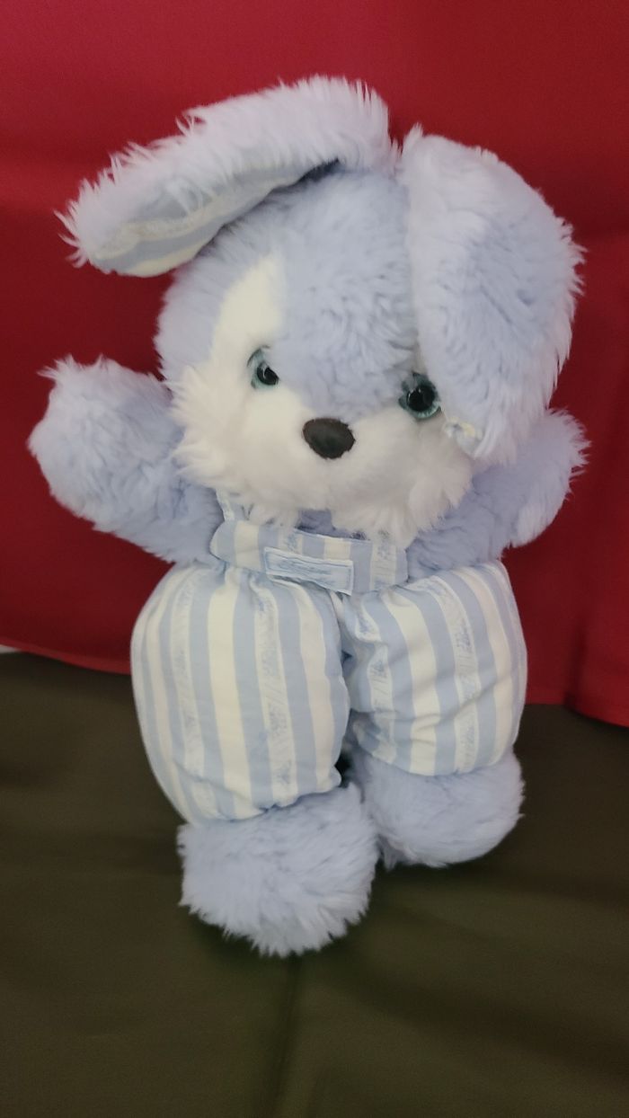 Doudou lapin salopette rayé bleu TARTINE ET CHOCOLAT