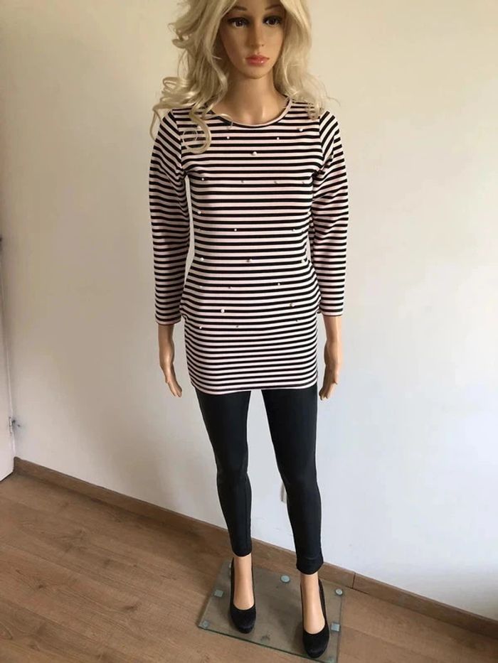 Haut rayé rose clair et noir taille XS excellent état - photo numéro 3
