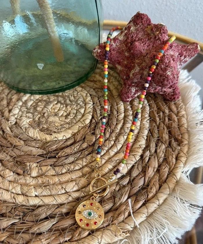 Collier avec perles en howlite multicolore acier inoxydable - photo numéro 5