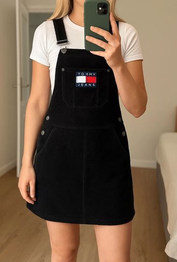 Robe salopette noire en velours côtelé Tommy Jeans - Taille 36