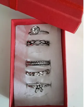 Lot de 5 bagues, style Boho, couleur argenté vieilli, taille 56