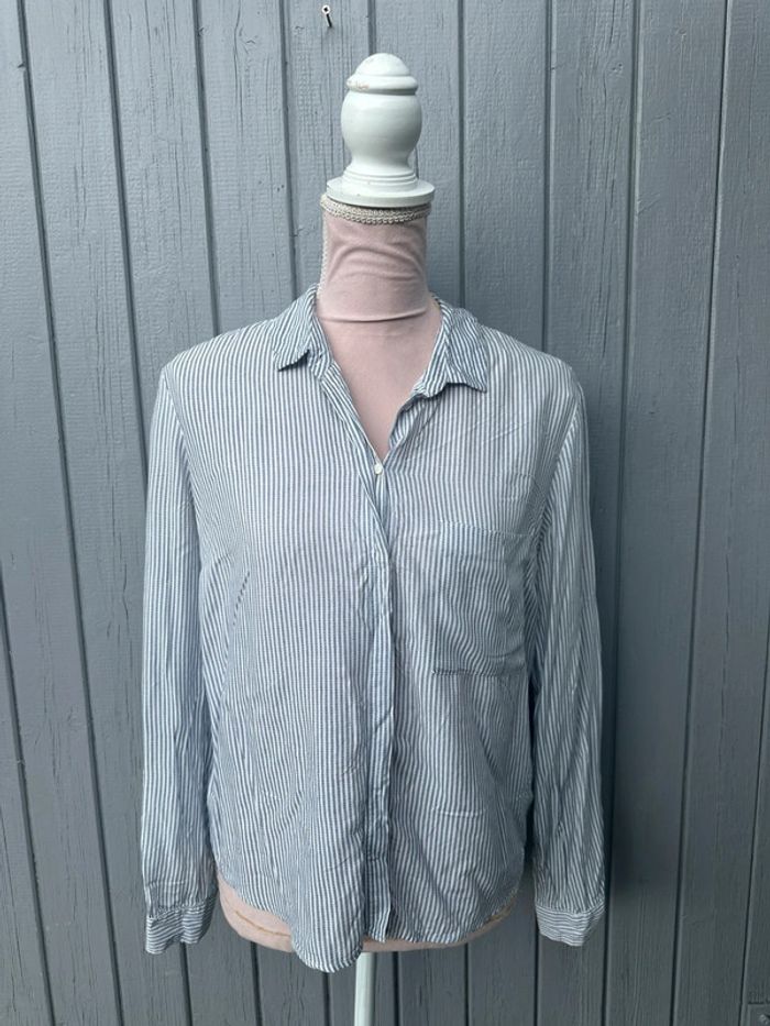 Chemise manches longues légère rayé grise blanche été Bershka 38/M