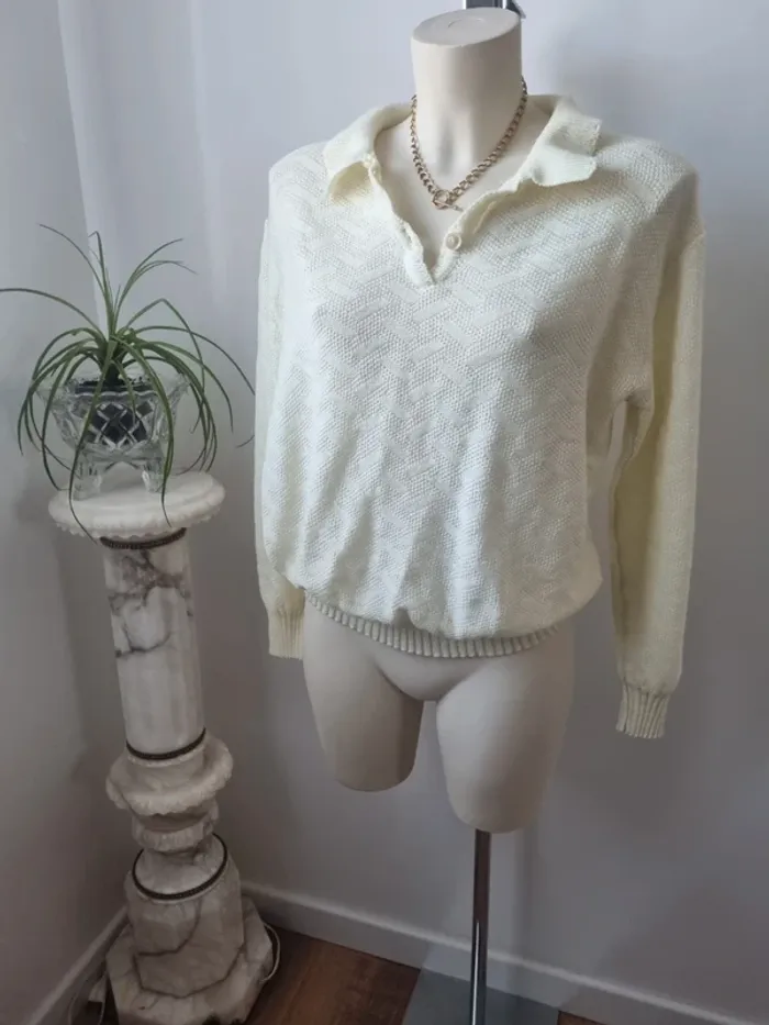 Pull tricoté jaune pâle vintage - photo numéro 15