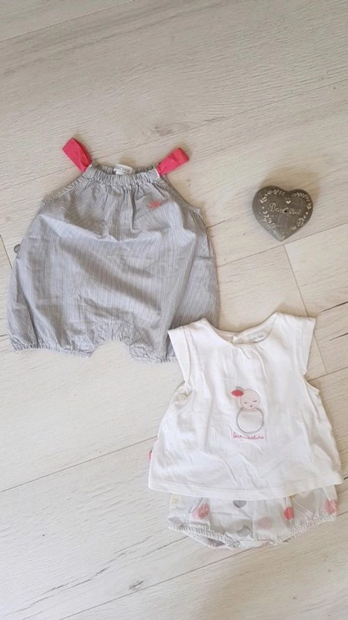 Lot de body + 2 petites combinaisons estivales fille 1mois obaibi neuves - photo numéro 2
