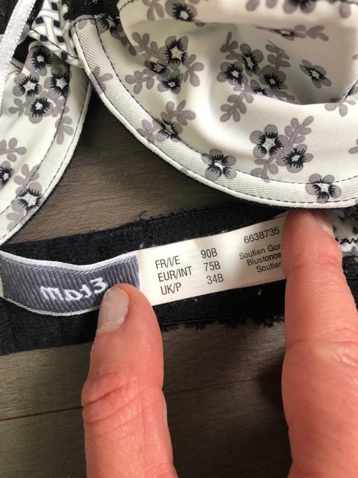 Soutien-gorge Etam taille 90B noir et blanc fleuri - photo numéro 5