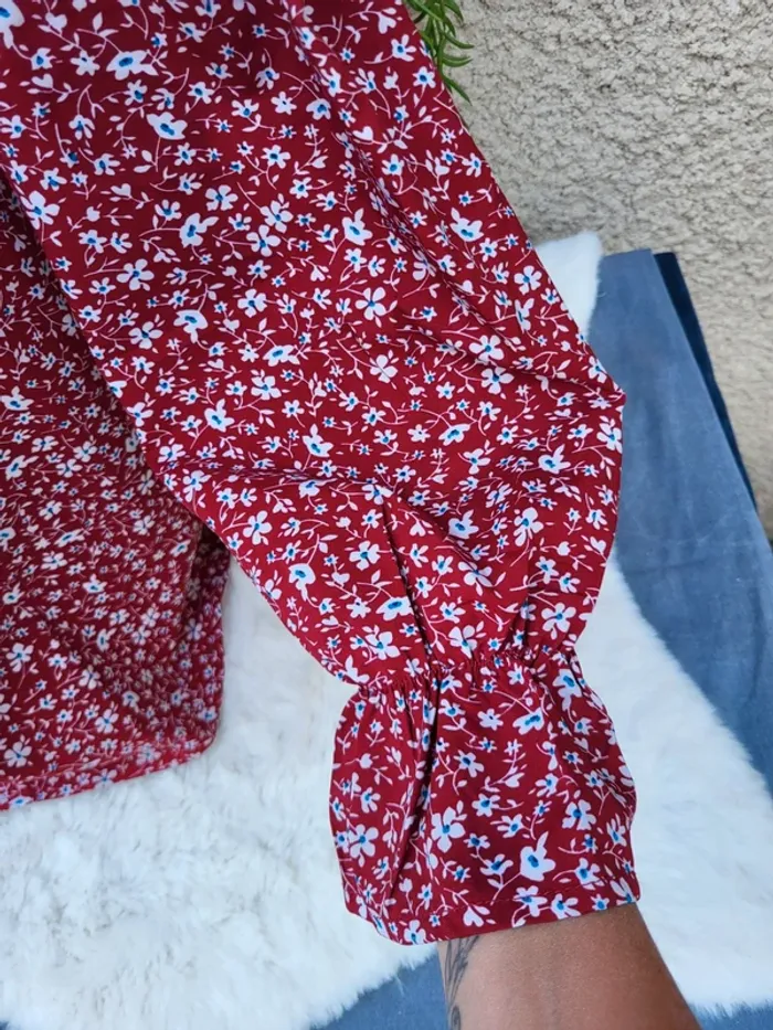 Blouse fleuri fluide bordeaux blanc taille 48 - photo numéro 6