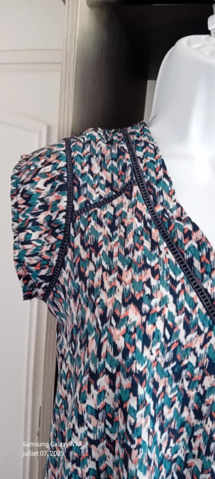 Blouse manches courtes col V imprimé coloré chevrons femme M rue des abesses - photo numéro 11