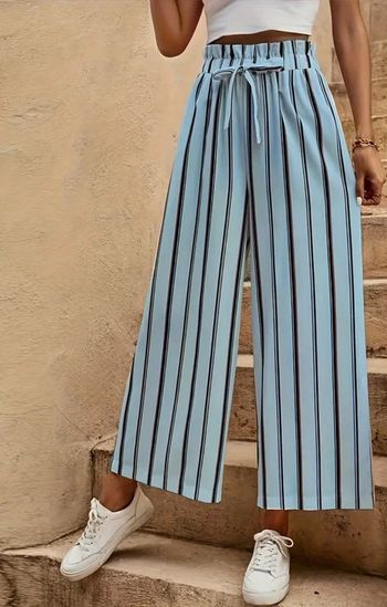 Pantalon jambe taille haute rayé légère