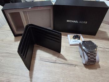 Coffret Michael Kors - Montre Slim Runway Gris Acier + Portefeuille Jet Set (Full Set)