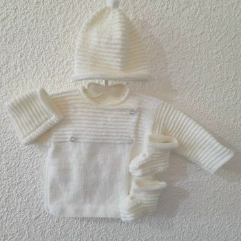 Ensemble 3 mois NEUF tricoté main  - laine certifiée Oeko-Tex