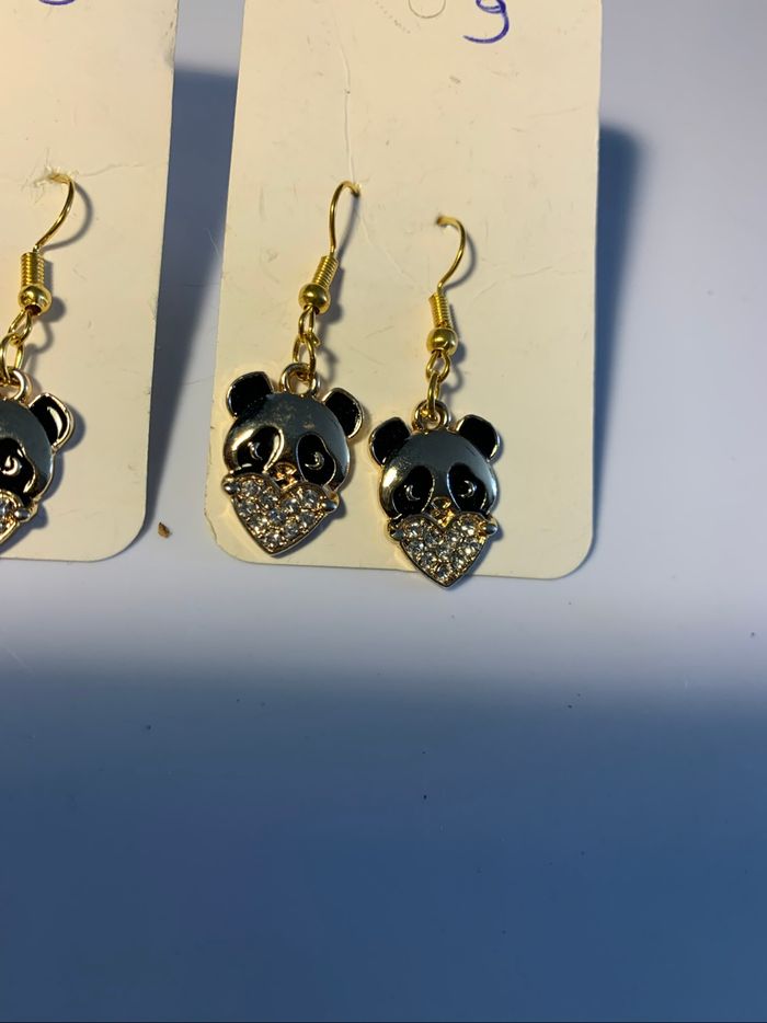 Boucles d’oreilles panda coeur strass - photo numéro 3