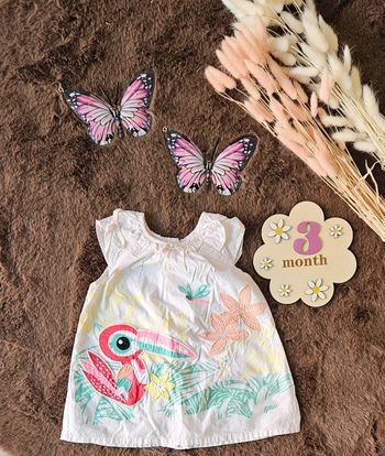 Robe dpam 3 mois été fille avec pélican et fleurs