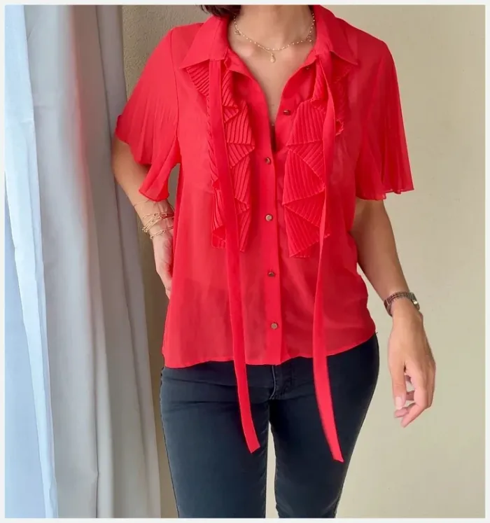 Chemisier rouge Zara S très bon état - photo numéro 2