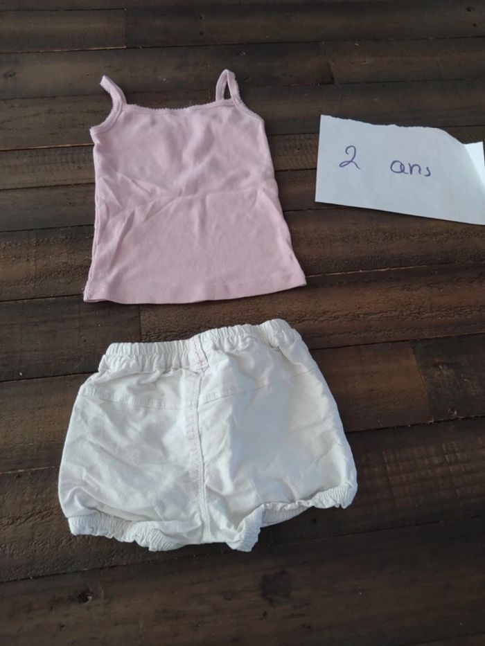 Ensemble ete short et débardeur blanc et rose t 2 ans - photo numéro 5