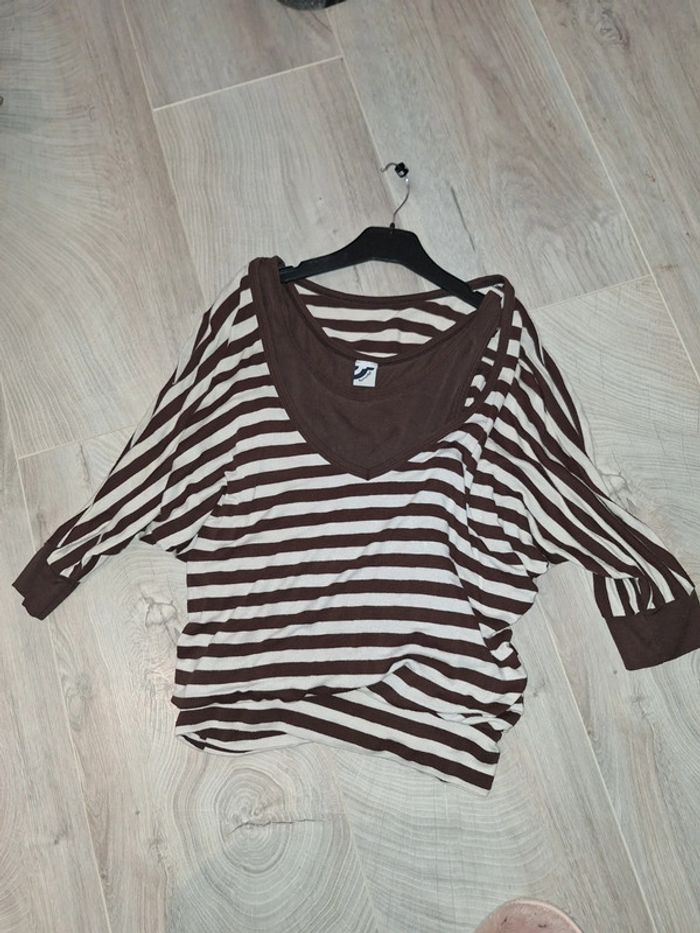 Haut à rayures marrons et blanches bonobo 36 - photo numéro 3