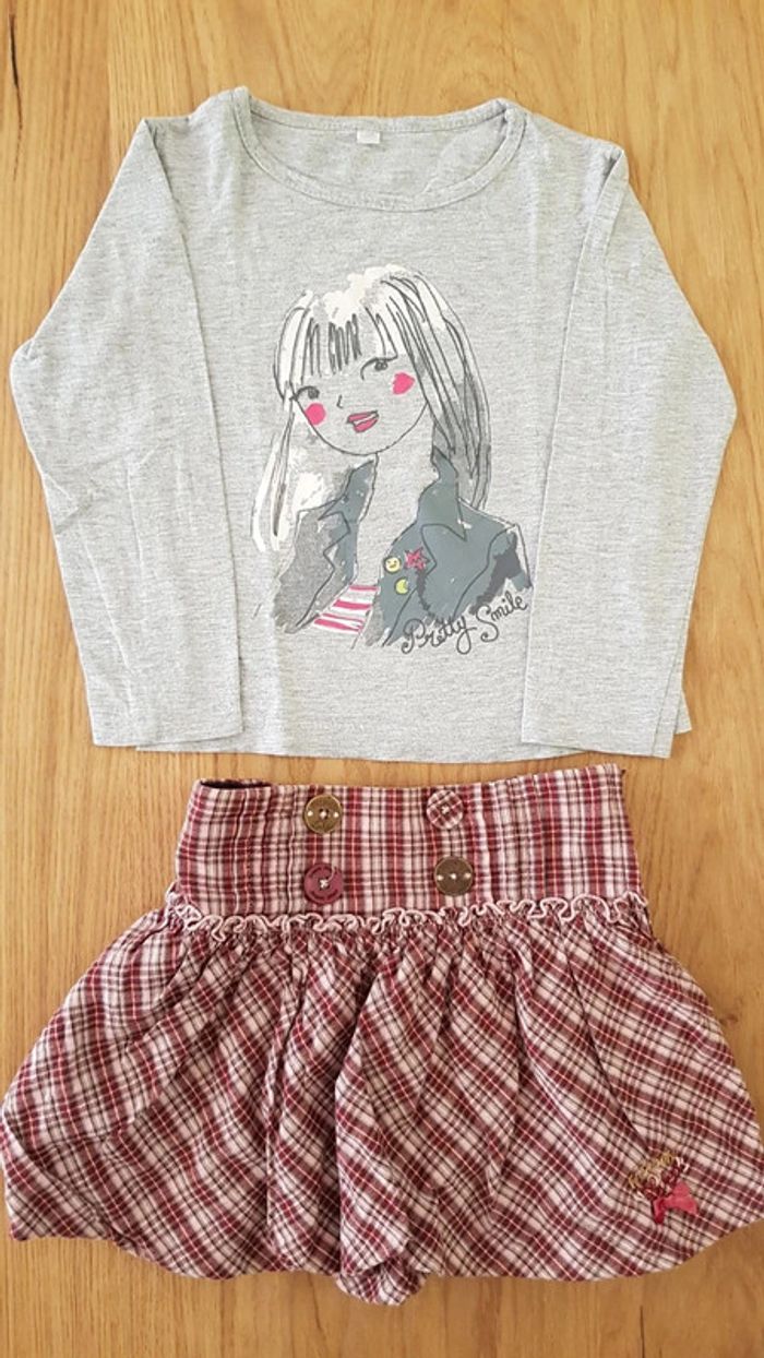Ensemble fille 5 ans jupe sergent major et tee-shirt manches longues