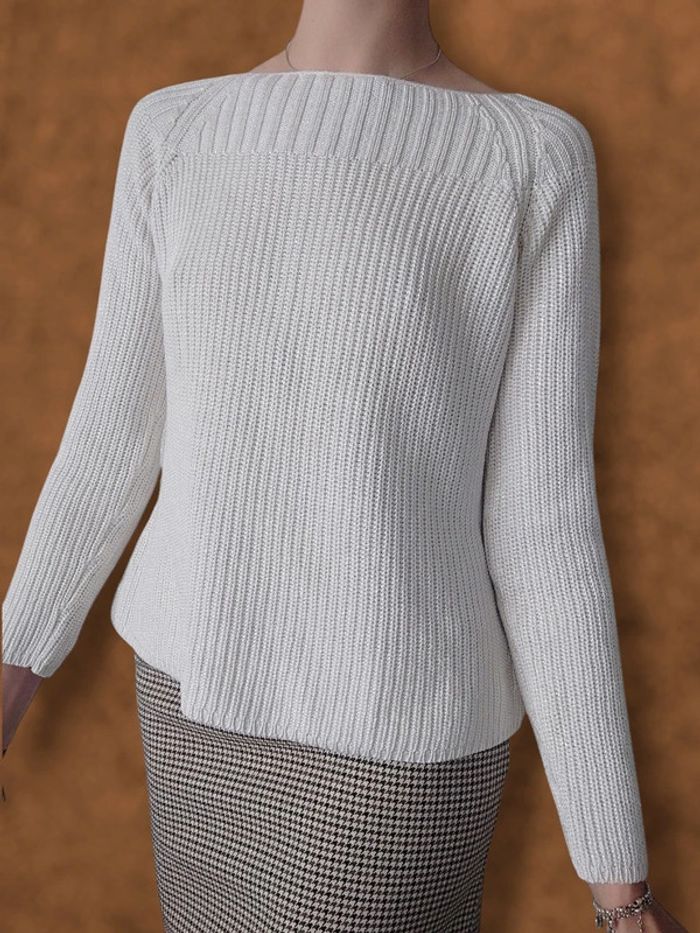Pull blanc col bateau côtelé vintage / 123 - 38/M à 40/L - photo numéro 3