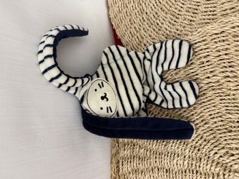 Doudou double face lapin CATIMINI Rayures bleu marine réversible