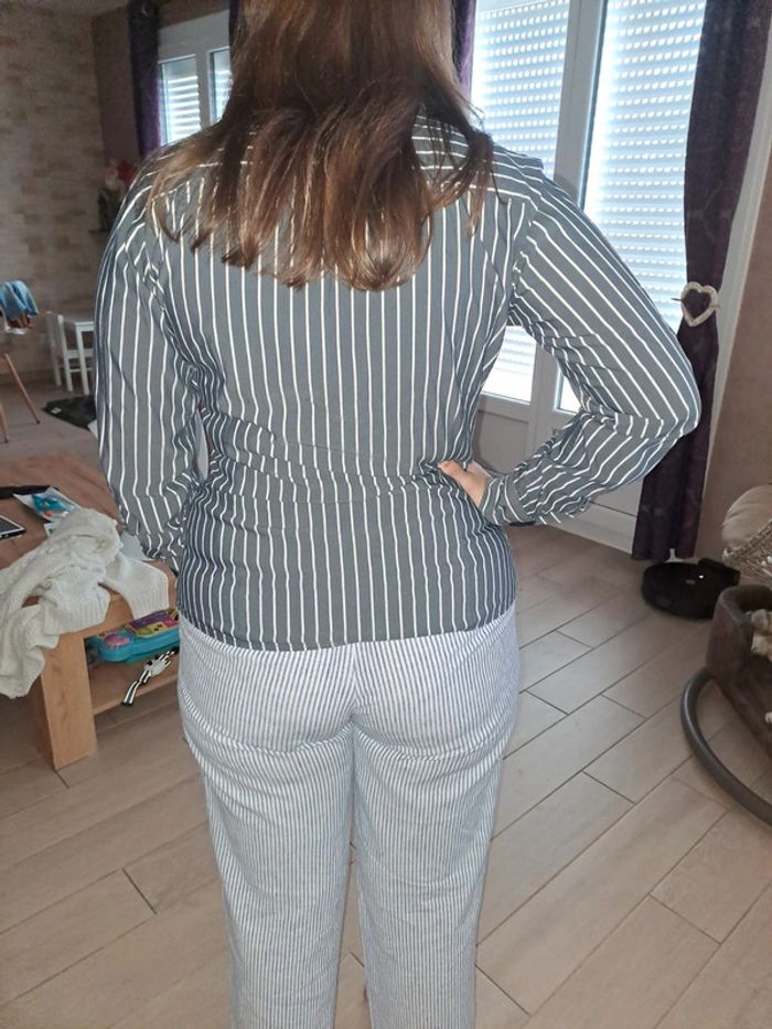 Chemise femme la Martina t4 tbe gris blanc rayé - photo numéro 6