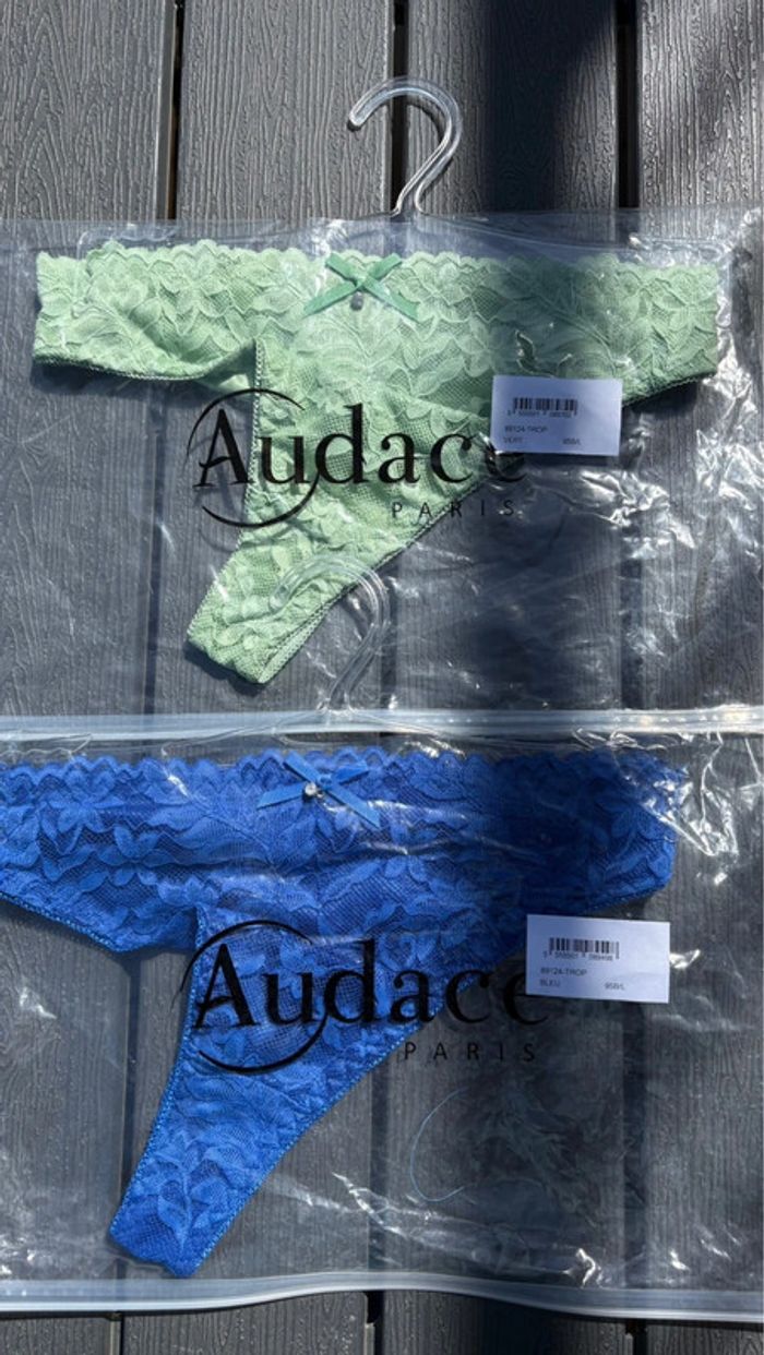 Lot de 2 string Audace vert et bleu femme taille L - photo numéro 3