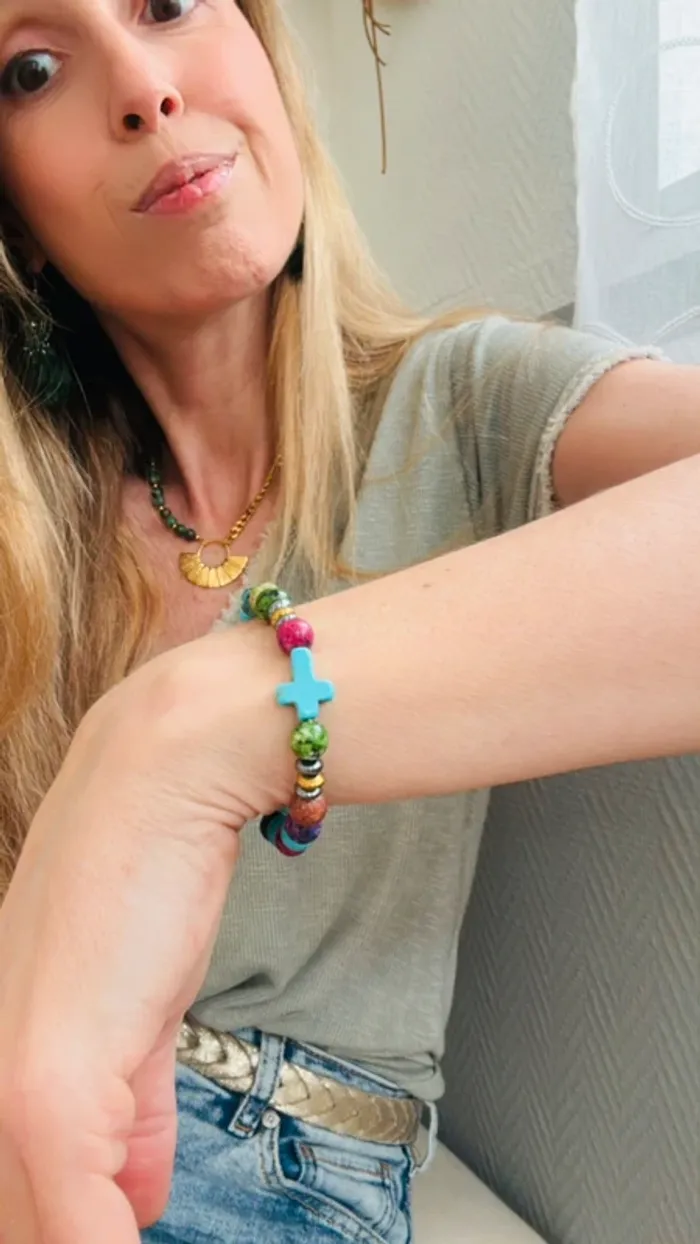 Bracelet bohème pierres et croix taille unique - photo numéro 8