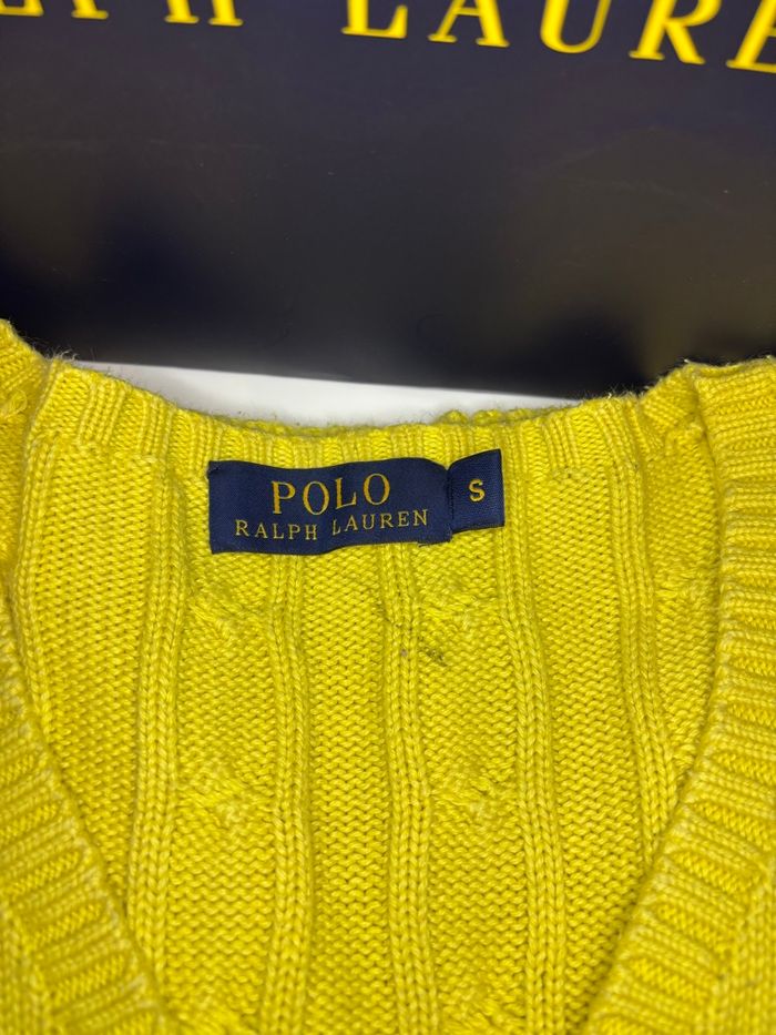 🌼 Pull Ralph Lauren Jaune à Col V Logo Orange - Taille S/36 - Très bon état - photo numéro 2