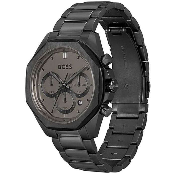 MONTRE CHRONOGRAPHE EN ACIER PLAQUÉ NOIR AVEC BRACELET À MAILLONS - photo numéro 4