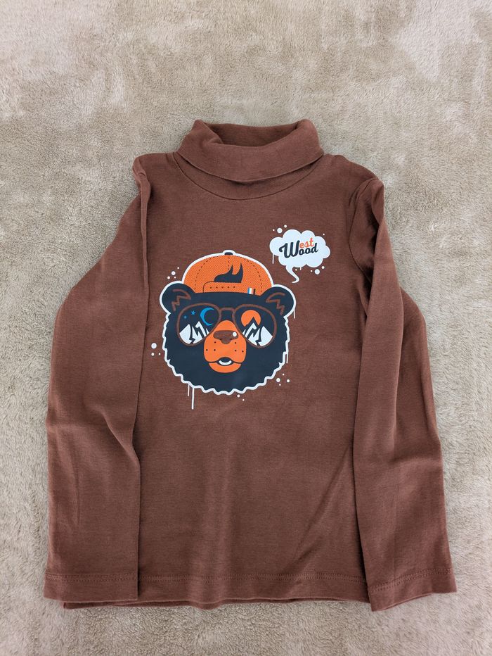 Col Roulé Marron Enfant avec Motif Ours