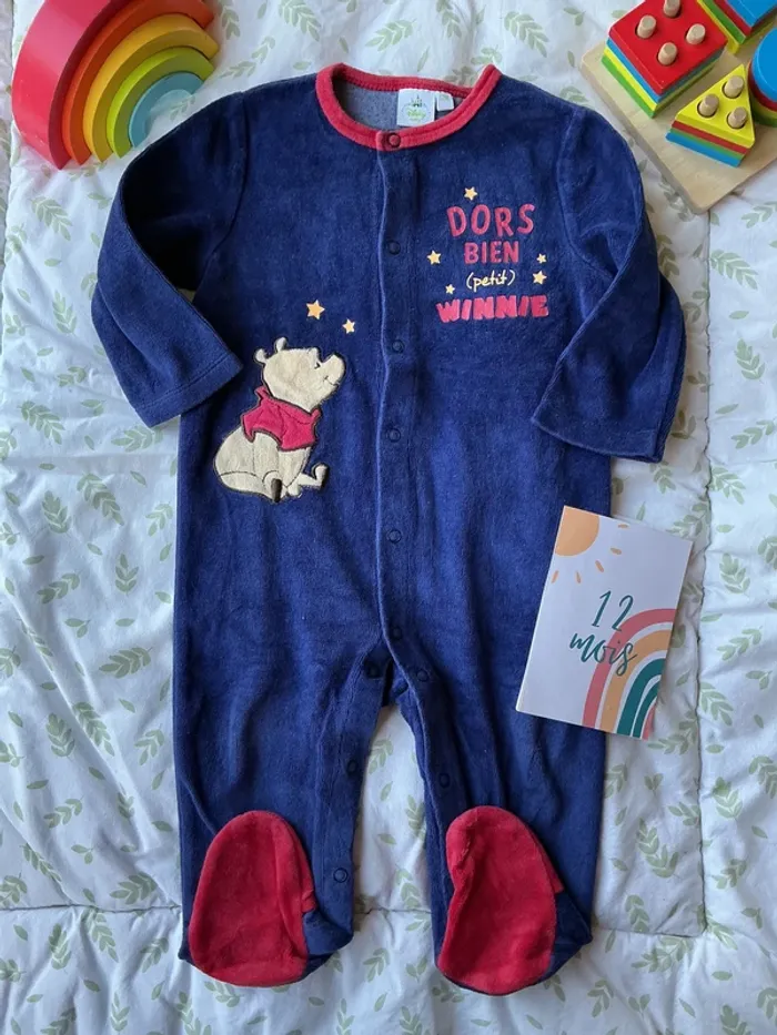 pyjama grenouillère en velours marine disney winnie ouverture devant 12 mois - photo numéro 2