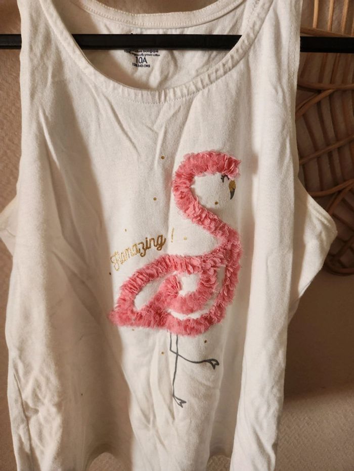Debardeur blanc flamant rose 3D kiabi 10ans - photo numéro 2