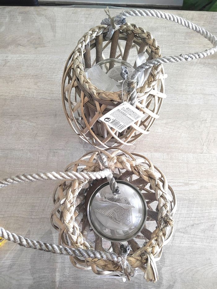 Lot de 2 Lanternes Décoratives en Osier Tressé – Neuves – Hauteur 30 cm - photo numéro 3